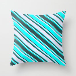 [ Thumbnail: Cyan, Dark Slate Gray & Lavender Colored Striped Pattern Throw Pillow ]