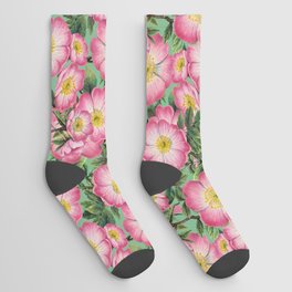 Wild roses pink - green background Socks