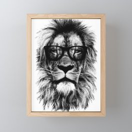 Hipster Lion Black Framed Mini Art Print