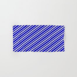 [ Thumbnail: Grey & Blue Colored Striped/Lined Pattern Hand & Bath Towel ]