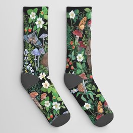 Rabbit and Strawberry Garden Socks | Cute, Strawberries, Rabbit, Plants, Butterfly, Insects, Painting, Bunny, Garden, Nature 