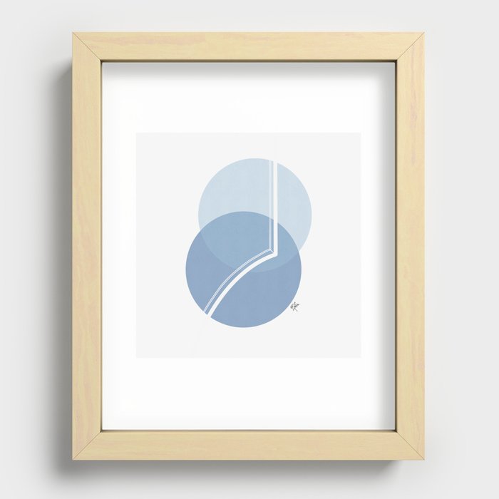 Modern circles, pastel blue, linear circles Recessed Framed Print