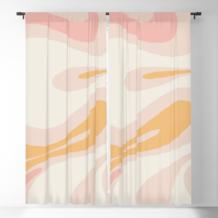 Mellow Flow Retro 60s 70s Abstract Pattern Pale Pink and Mustard Blackout Curtain