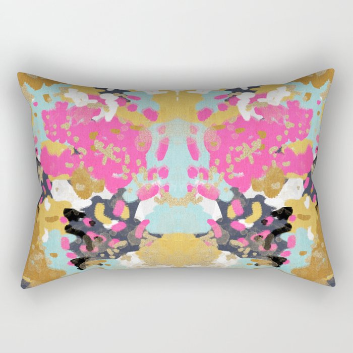 Laurel - Abstract painting in a free style with bold colors gold, navy, pink, blush, white, turquois Rectangular Pillow