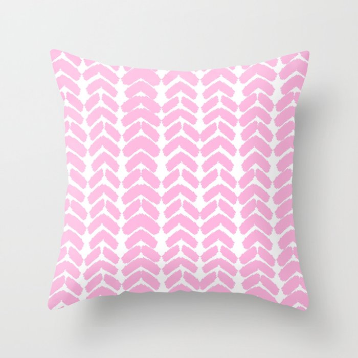 Hand-Drawn Herringbone (Pink & White Pattern) Throw Pillow