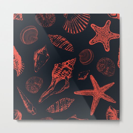 Underwater creatures in red and dark blue Metal Print