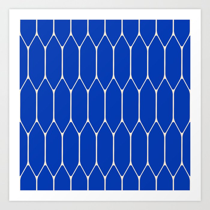 Long Honeycomb Minimalist Geometric Pattern in Bright Blue and Cream  Art Print