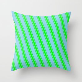 [ Thumbnail: Sky Blue & Lime Colored Lines/Stripes Pattern Throw Pillow ]