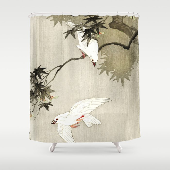 Birds in the rain - Japanese vintage woodblock print Shower Curtain