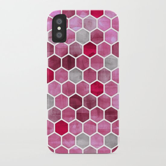Pink Ink - watercolor hexagon pattern iPhone Case