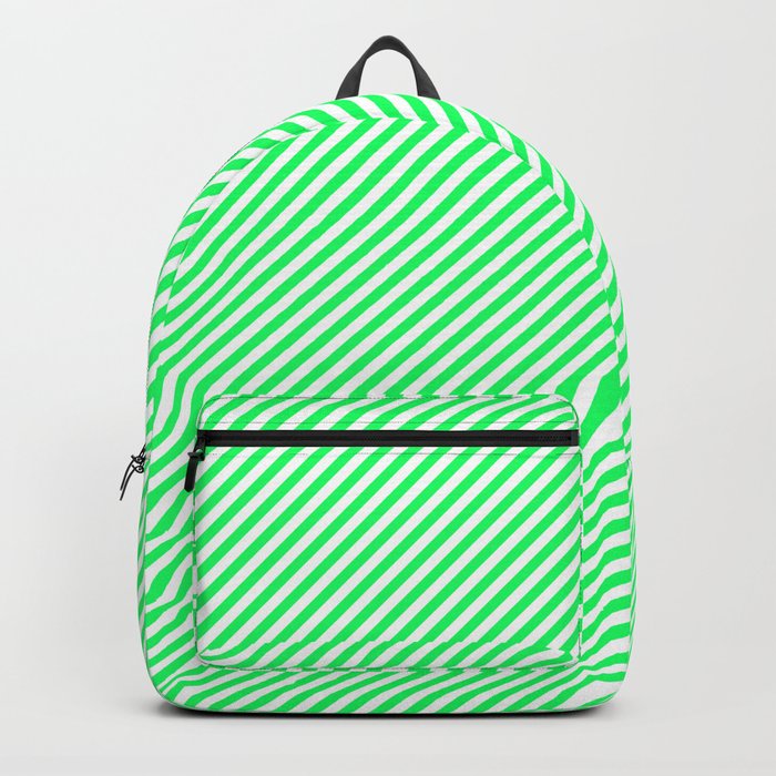 Mini Lanai Lime Green - Acid Green and White Candy Cane Stripe Backpack