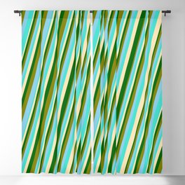 [ Thumbnail: Turquoise, Beige, Dark Green, Green & Sky Blue Colored Pattern of Stripes Blackout Curtain ]