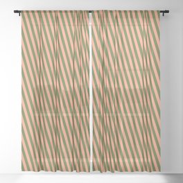 [ Thumbnail: Light Salmon and Dark Olive Green Colored Lines Pattern Sheer Curtain ]