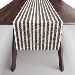 Organic Stripes - Minimalist Textured Line Pattern in Black and Almond Cream Table Runner