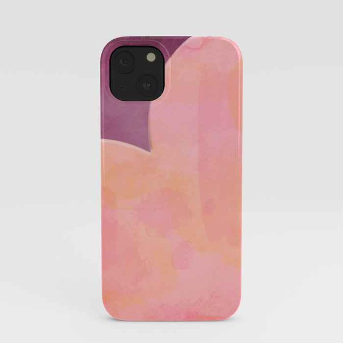 Pantone Conch Shell Pink 15-1624 Heart in Corner Purple Watercolor Abstract Art iPhone Case