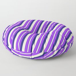 [ Thumbnail: Midnight Blue, Light Yellow, and Purple Colored Striped/Lined Pattern Floor Pillow ]