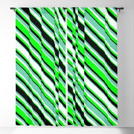 [ Thumbnail: Aquamarine, Mint Cream, Lime, and Black Colored Pattern of Stripes Blackout Curtain ]
