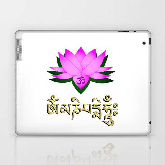 Lotus Flower Om Symbol And Mantra Om Mani Padme Hum Laptop Ipad Skin By Pixxart