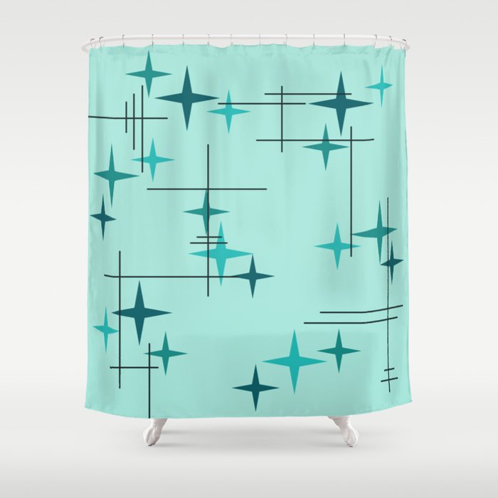 Mid Century Modern Stars Turquoise Shower Curtain