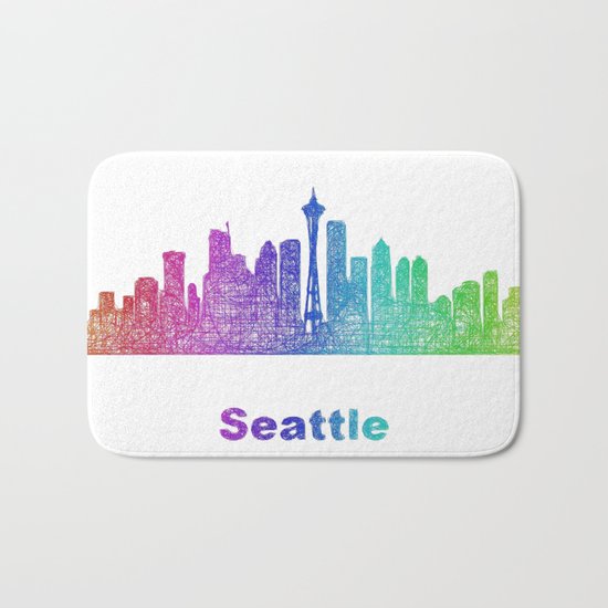 Rainbow Seattle skyline Bath Mat