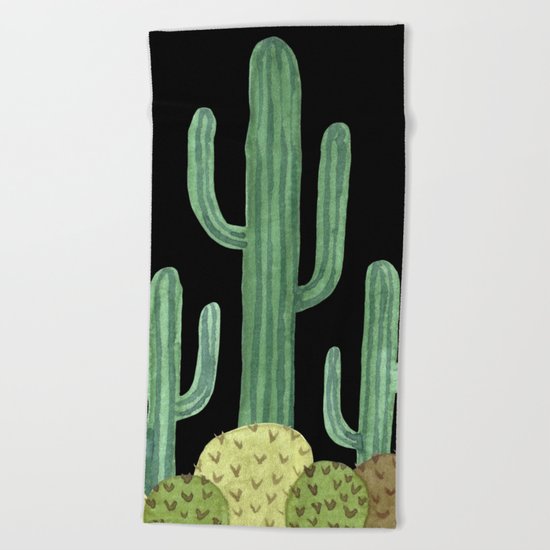 Desert Cacti on Black Beach Towel