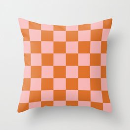 Checkerboard Check Pattern in Pink and Orange Throw Pillow