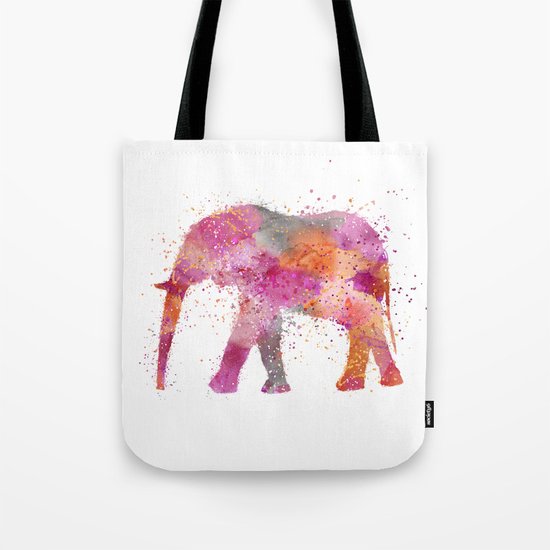 Artsy watercolor Elephant bright orange pink colors Tote Bag