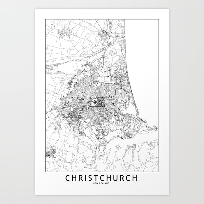 Christchurch White Map Art Print