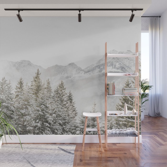 Snowy Mountain Forest Wall Mural