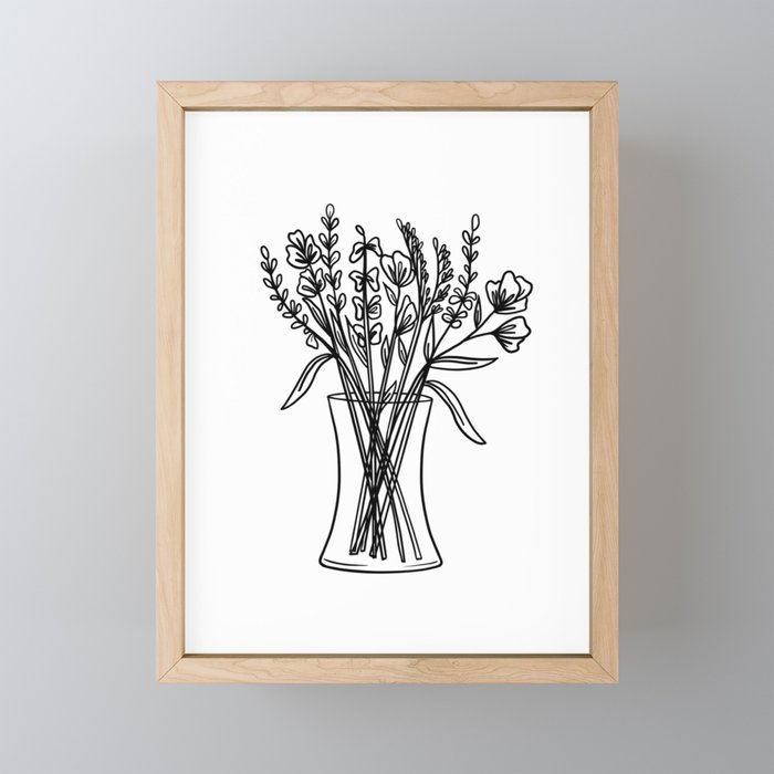 Flowers in Vase Line Art Framed Mini Art Print