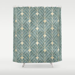 Art Deco Diamonds in Teal and Gold Shower Curtain