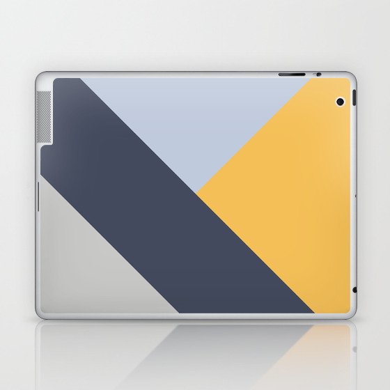 Navy blue diagonal stripe with colorful triangles Laptop & iPad Skin