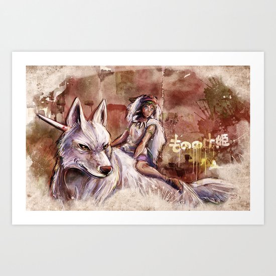 Miyazaki's Mononoke Hime - San and the Wolf TraDigital Painting Art Print