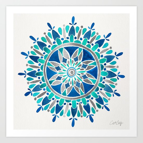 Mandala – Silver & Blue Art Print