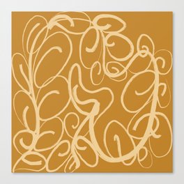 Mustard Contemporary Lines Leaves Canvas Print