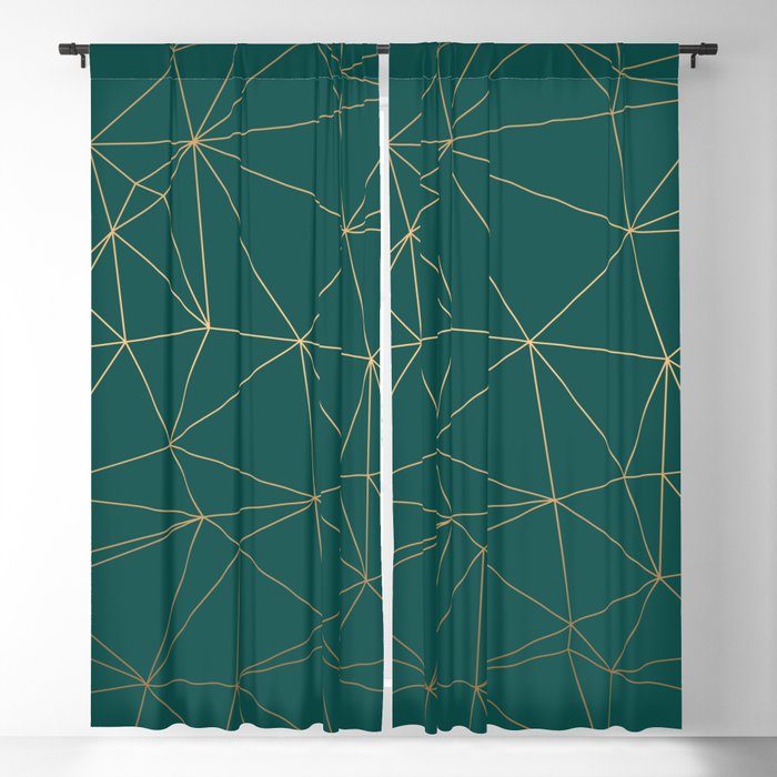 Emerald Green Gold Geometric Pattern With Gold Shimmer Blackout Curtain