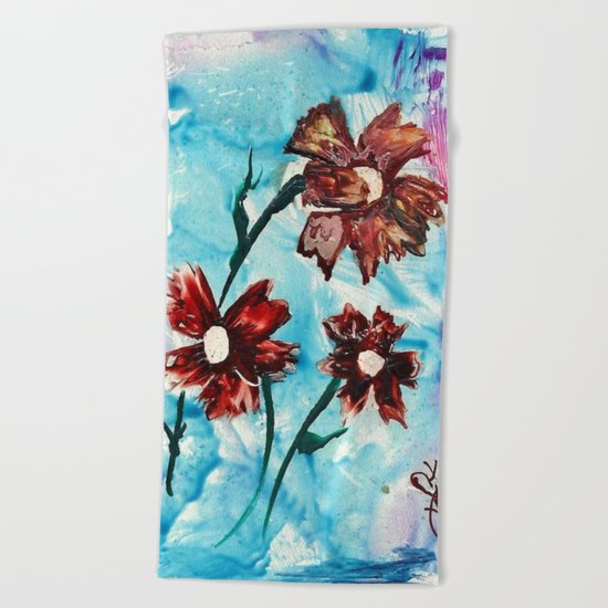 Brown flowers Beach Towel