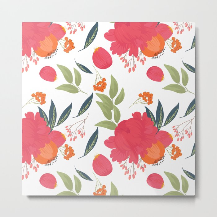 Spring Floral - Pink flower foliage Metal Print