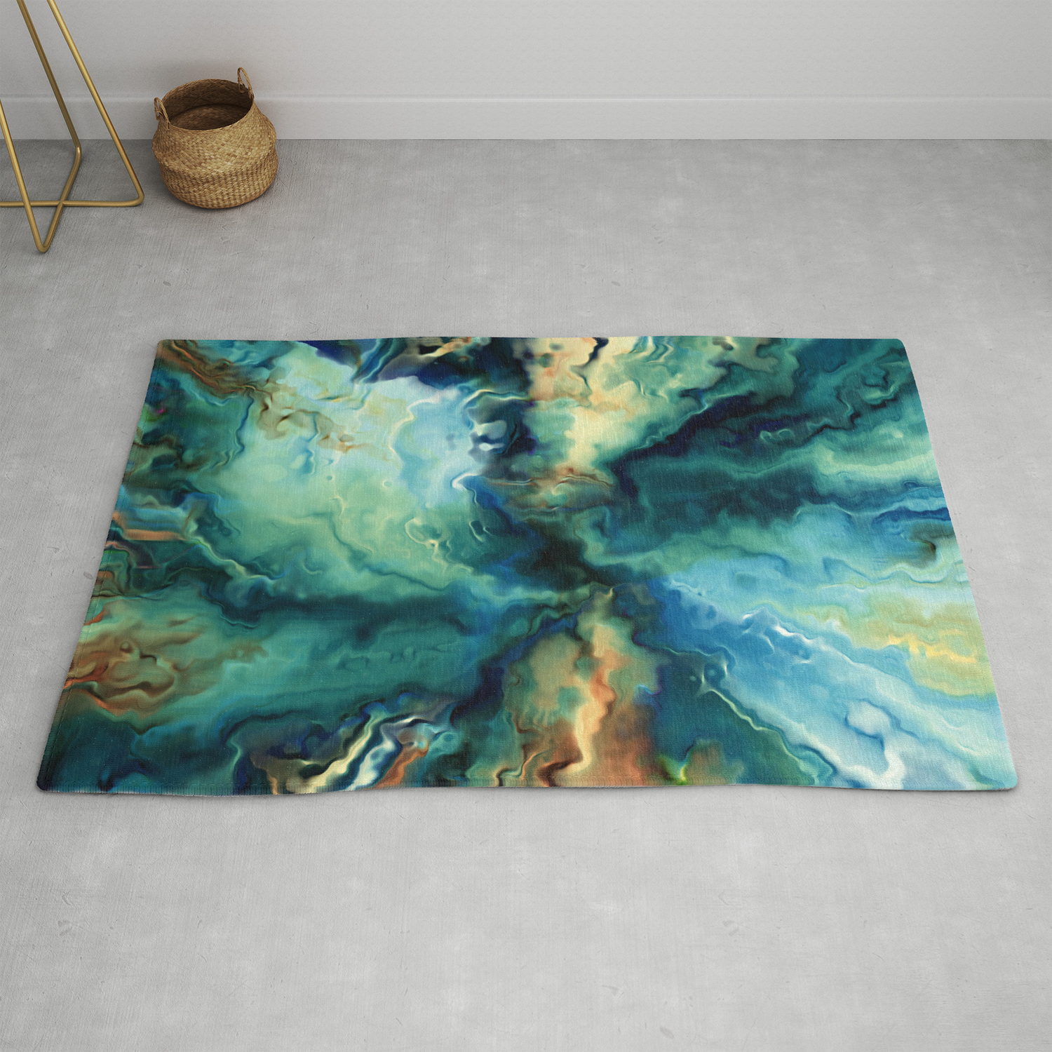 Marbled Ocean Abstract Navy Blue Teal Green Rug By Navy Blue Teal Green Rug