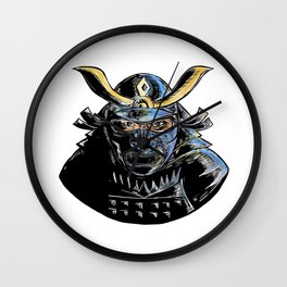 Samurai Wearing Armor Mask Mempo Woodcut Wall Clock