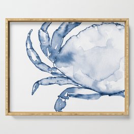 Coastal Crab in Watercolor, Navy Blue (Left Half in Set) Serving Tray