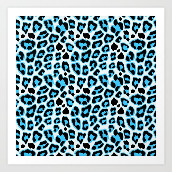 Blue & Black Leopard Print Pattern Art Print