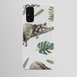 Watercolor pattern with cute raccoon and tropical leaves Android Case