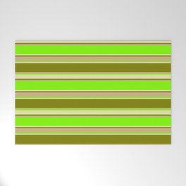 [ Thumbnail: Chartreuse, Pale Goldenrod, Green & Tan Colored Pattern of Stripes Welcome Mat ]