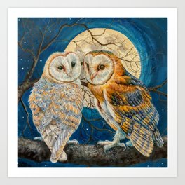 Owl Moon Stars (square comp) Art Print