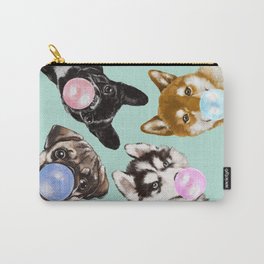 Playful Doggie Bubble Gum Gang in Green Carry-All Pouch