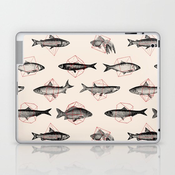 Fishes In Geometrics (Red) Laptop & iPad Skin