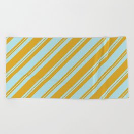 [ Thumbnail: Powder Blue and Goldenrod Colored Lined/Striped Pattern Beach Towel ]