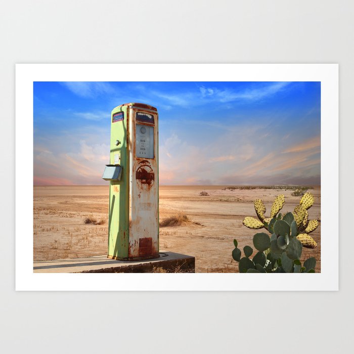 Old Gas Pump in Desert Art Print