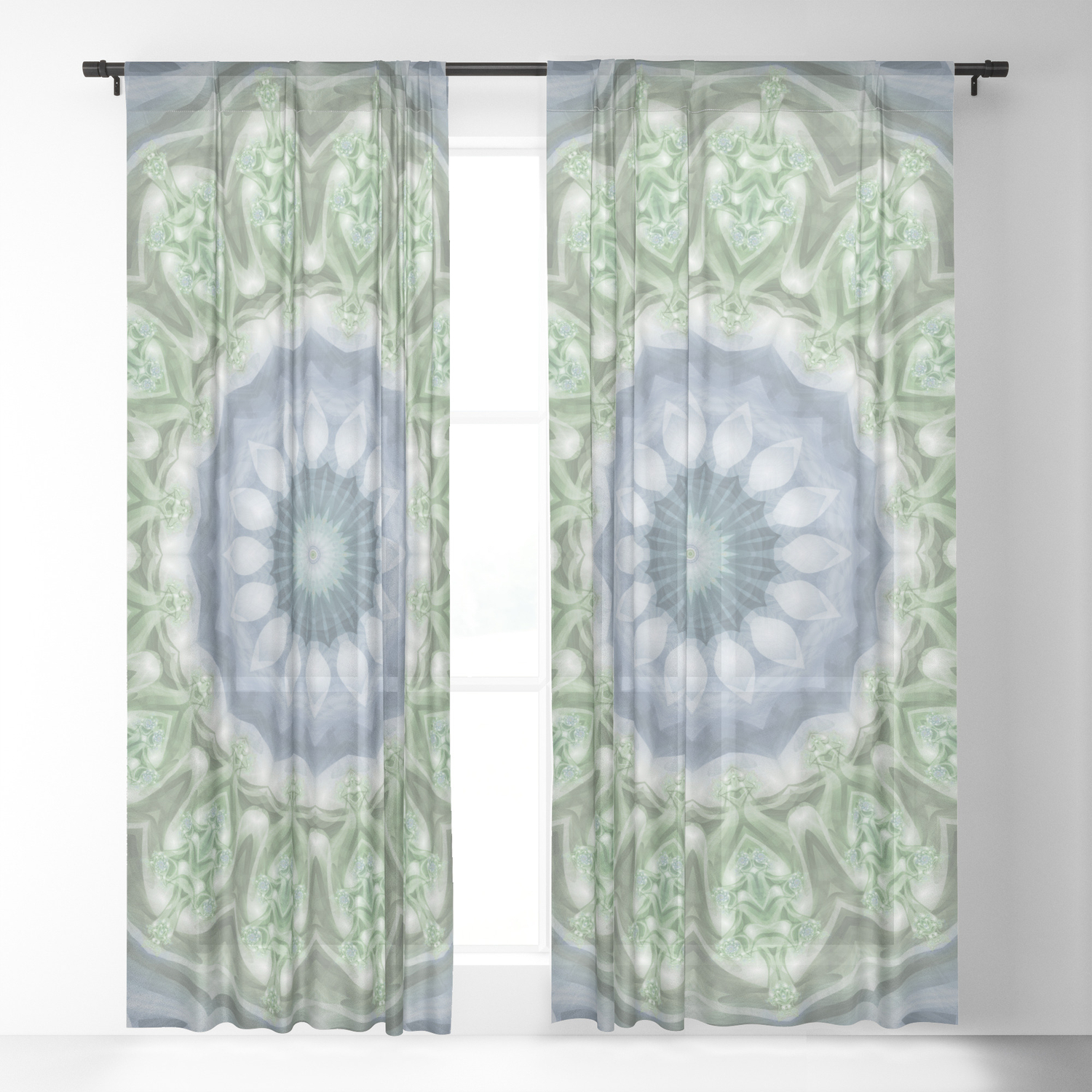 Slate Blue And Green Mandala Sheer Curtain By Kellydietrich Society6